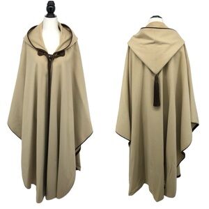 Vintage Saint Laurent Rive Gauche Tan drape Cape oversized hood 1970s Moroccan